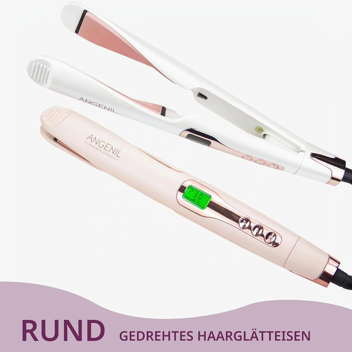ANGENIL Pro Twist Haarglätter für Damen, Keramik-Glätteisen und Lockenstab 2-in-1, Haarglätter mit D