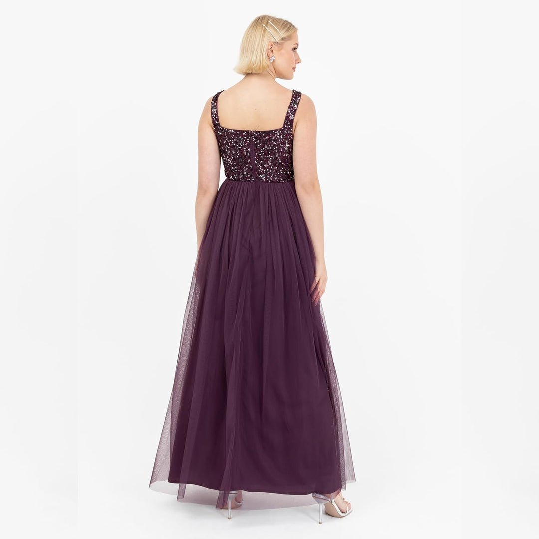 Maya Deluxe Damen Ladies Womens Maxi Dress Wide Straps Sleevless Square Neckline Embellished for Wed