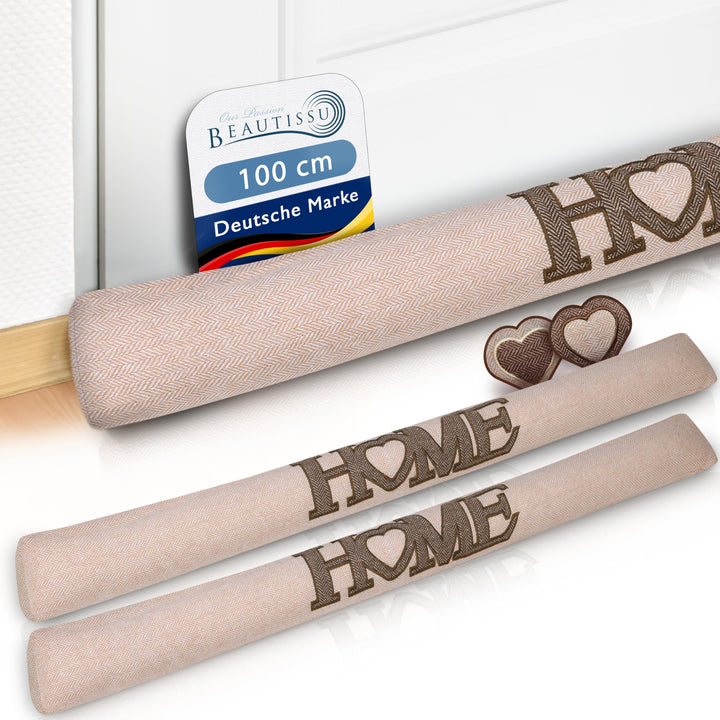 Beautissu 2er Set Zugluftstopper 100 cm lang Tuuli HE - Windstopper als Türvorleger, Haustür Rolle u