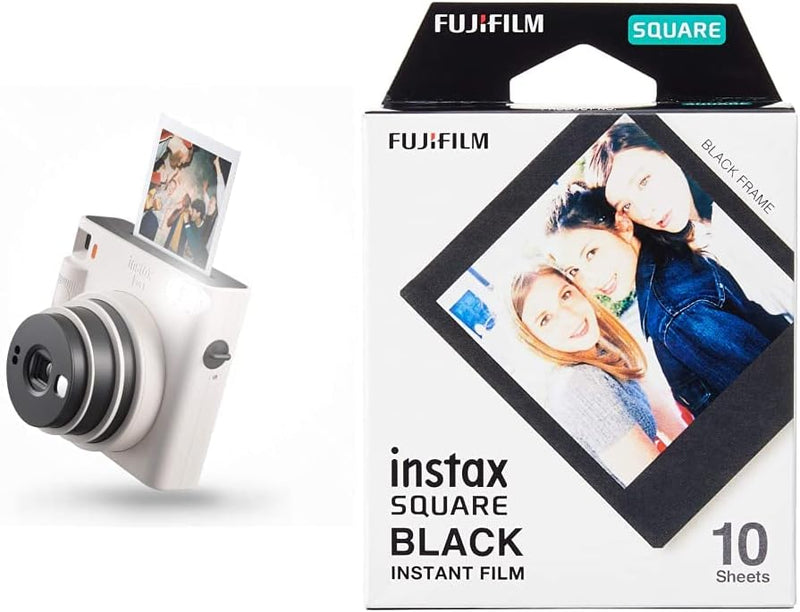 instax SQUARE SQ1 Sofortbildkamera, Chalk Weiss & SQUARE Film, Black Frame (1x 10 Aufnahmen) Chalk W