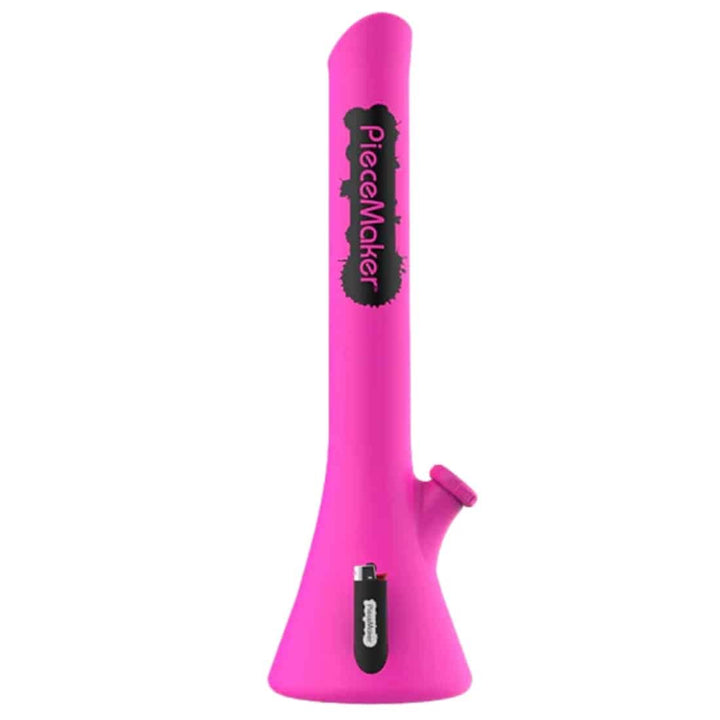PieceMaker Percolator Bong 55 cm | Neon-Pink mit Logo | Silikonbong NS 14/19 mit Mushroom-Perkolator