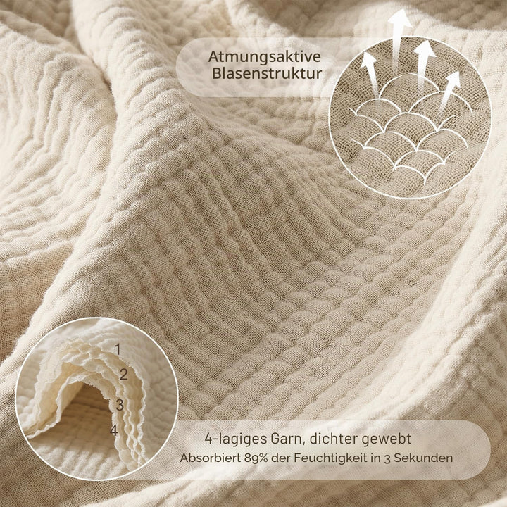 R.SHARE 100% Baumwolle Musselin Decke 150x200cm, 4-lagige Atmungsaktive Weiche Baumwolldecke Sommerd