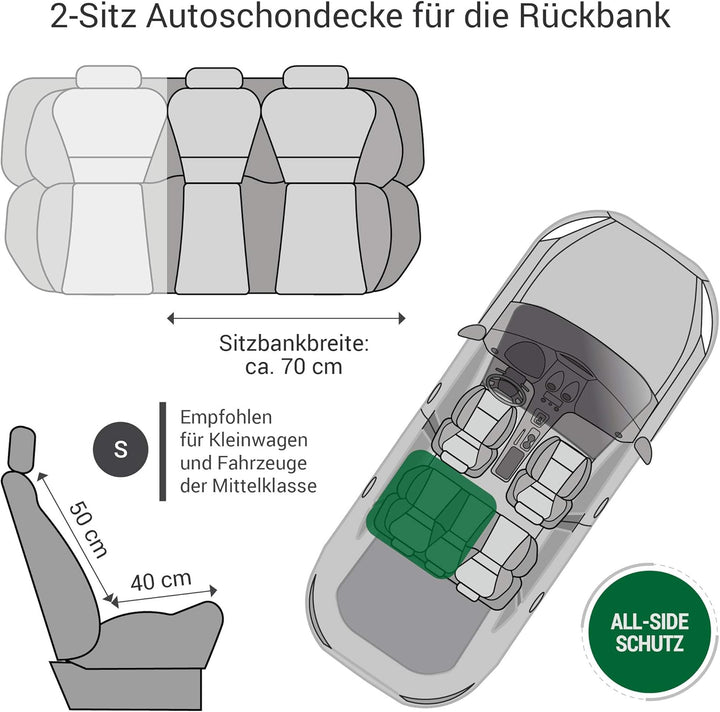 Hunde 2-Sitz-Autoschondecke für die Rücksitzbank, All-Side Schutz mit Reissverschluss für alle PKWs