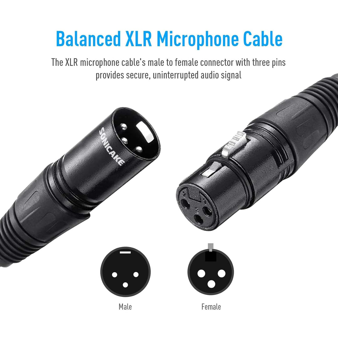 SONICAKE XLR Mikrofonkabel Stecker auf Busche 3-polig Nylon geflochten XLR Kabel Schwarz (3M 2 Stück