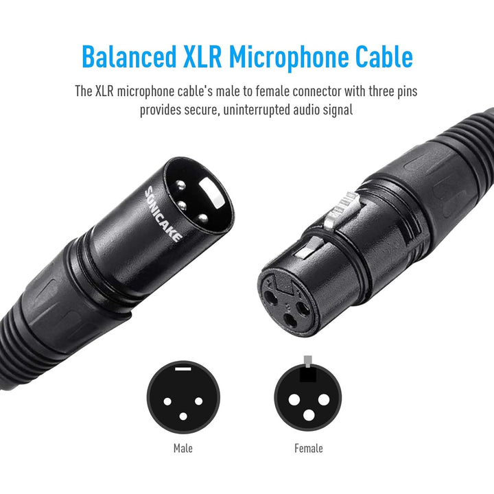 SONICAKE XLR Mikrofonkabel Stecker auf Busche 3-polig Nylon geflochten XLR Kabel Schwarz (3M 2 Stück