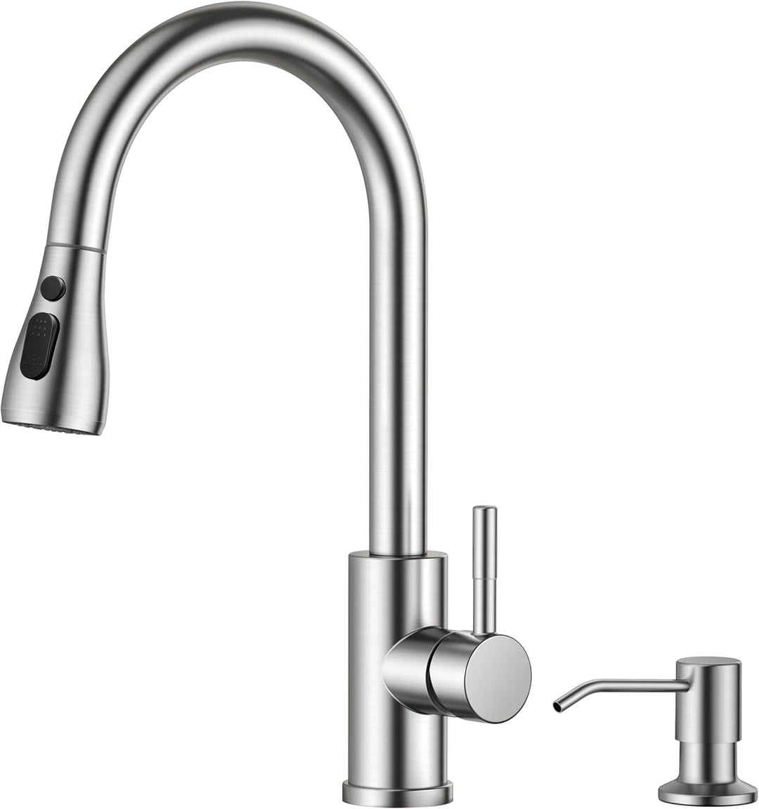 FORIOUS Küchenarmatur mit Seifenspender, ausziehbarer Wasserhahn Küche mit 2 Strahlarten, Einhebelmi