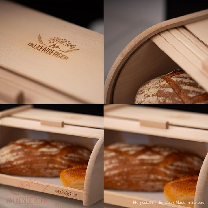 Brotkasten aus Buchenholz ca. 38x28x18cm XL Rollbrotkasten traditionell Brotbox mit Roll-Deckel Hand