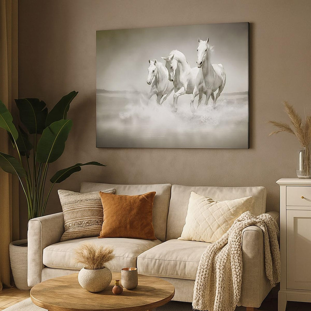Bilder auf Leinwand 100x70cm Leinwandbild Bauernhof pferde galopp freiheit Gross Wanddeko Bild Schla