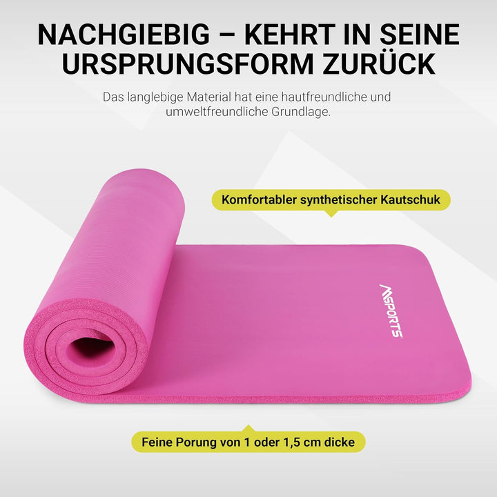 MSPORTS Gymnastikmatte Studio 183 x 61 x 1,0 oder 1,5 cm | inkl. Übungsposter und Tragegurte | Hautf