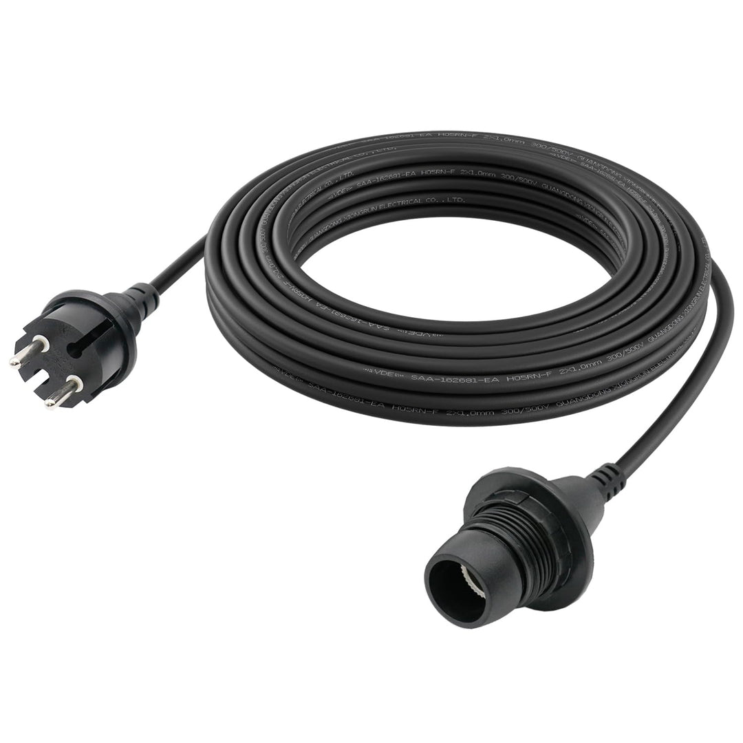 FIRMERST Wasserdichte Lampenfassung E14 mit Kabel Outdoor 10m IP44 10 M Schwarz, 10 M Schwarz