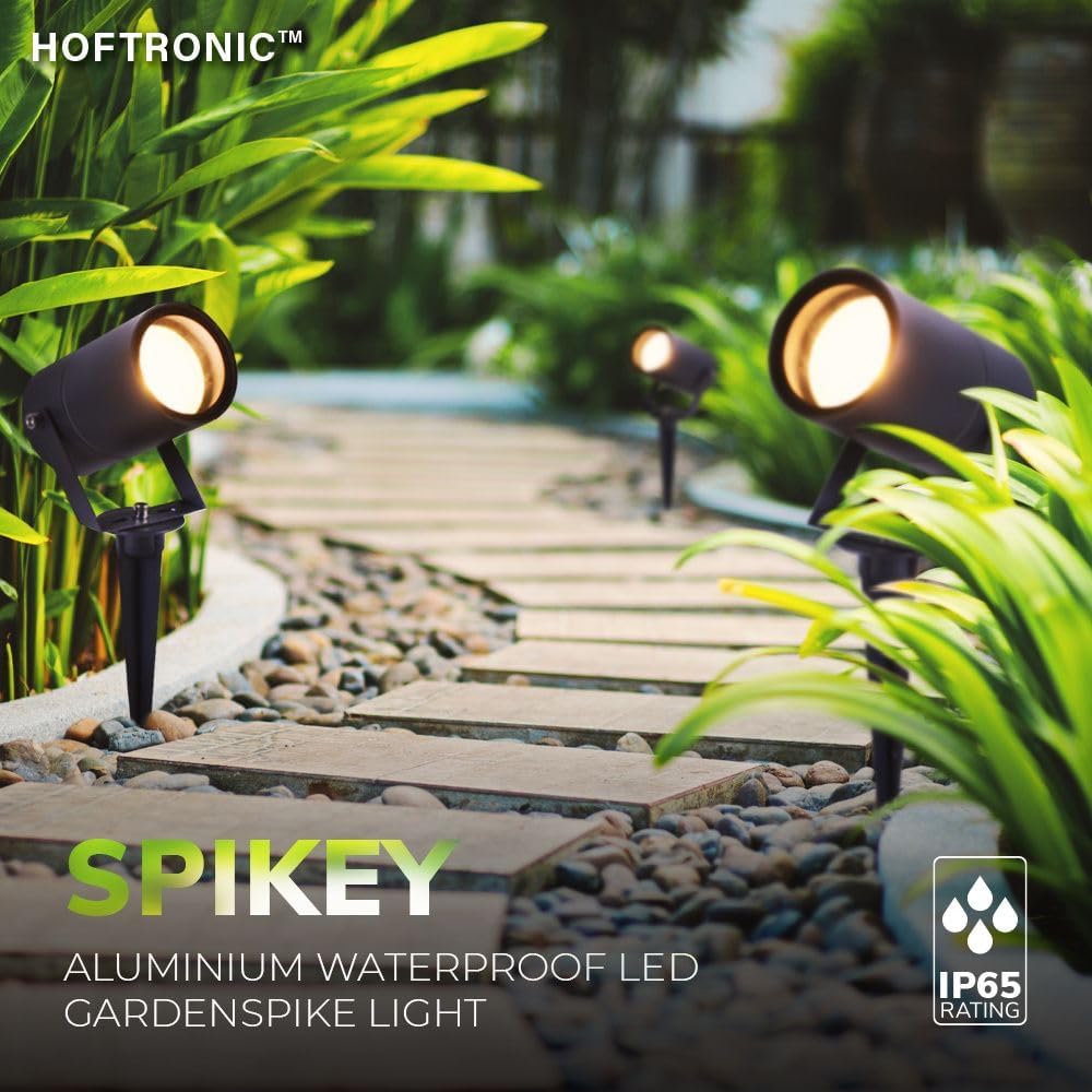 HOFTRONIC - 9er Spikey LED Strahler mit Erdspiess 4 Watt 4000K Schwarz IP64 Wasserdicht Aussenlampe