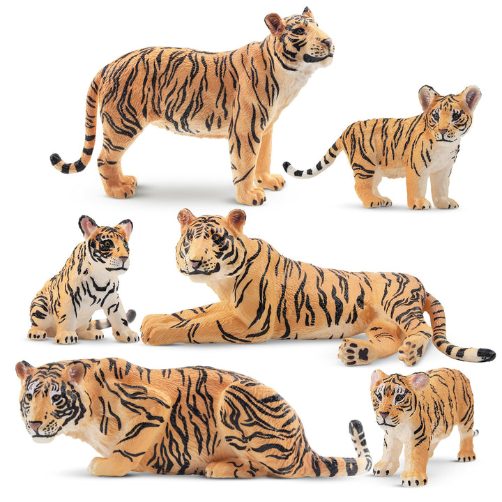 TOYMANY 6 Stück Tiger Tiere-Figuren mit Tigerjungen, Dschungeltierfiguren Spielzeugfiguren, Familien