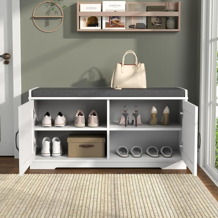 Schuhbank Schwarz, Schuhregal mit Sitzfläche, Schuhschrank mit Sitzkissen, Schuhbank mit Türen, Schu
