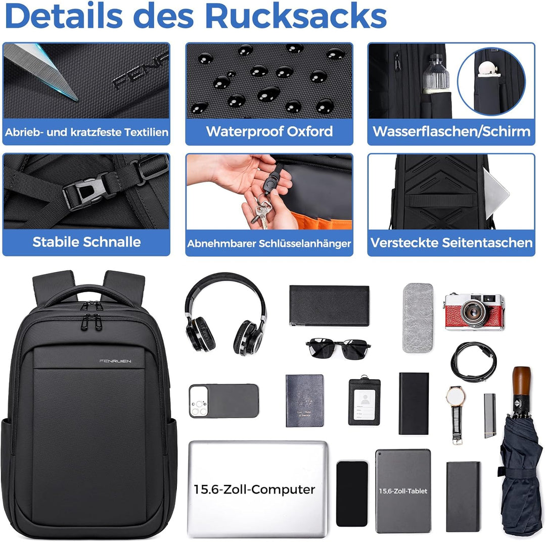 Rucksack Herren –Handgepäck Rucksack 15.6-Zoll Laptop Rucksack Erweiterbar (Wasserdicht & Anti-Diebs