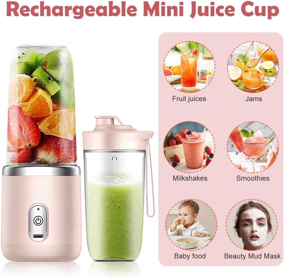 Tragbarer Mixer, 400ML Portable Blender mit Ersatzbecher, USB Wiederaufladbar Mixer Smoothie Maker t
