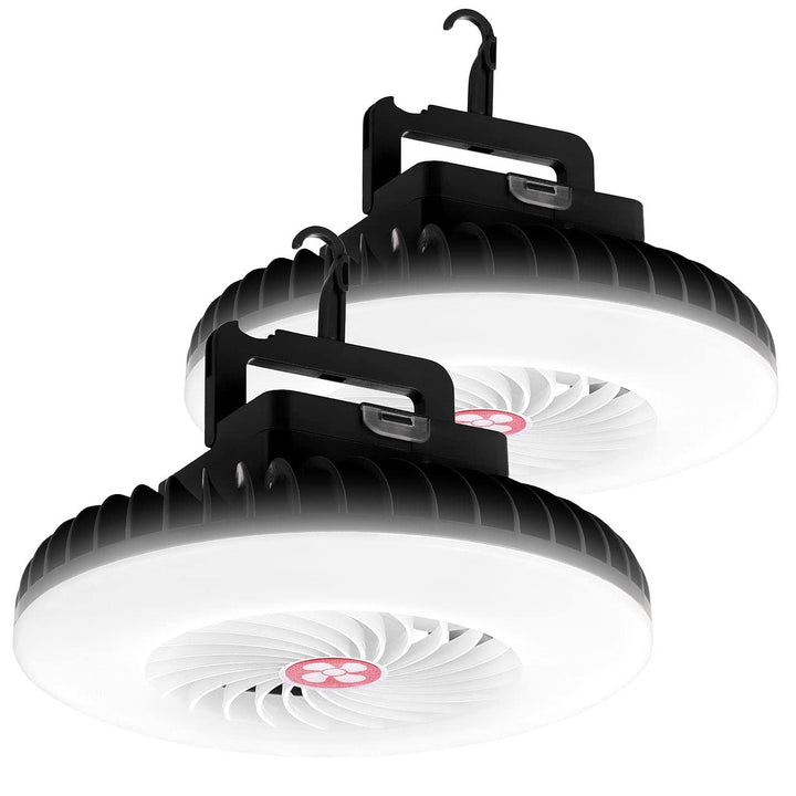 Semptec Urban Survival Technology Camping Licht: 2er-Set 3in1-Akku-LED-Lichter & Ventilatoren + USB-