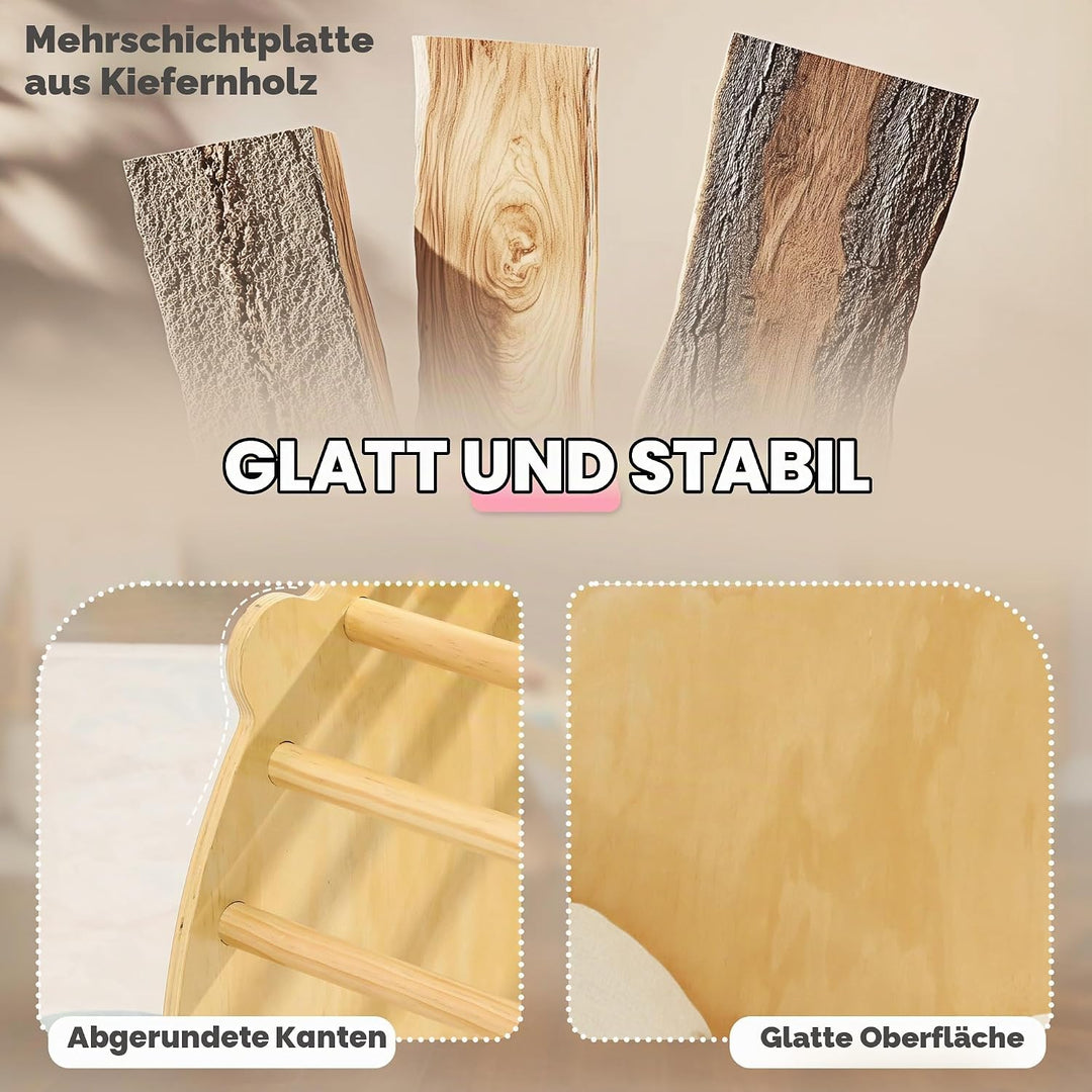 AIYAPLAY 3-in-1 Montessori Klettergerüst Indoor Holz Kletterbogen mit Tischplatte Matte Indoor Spiel