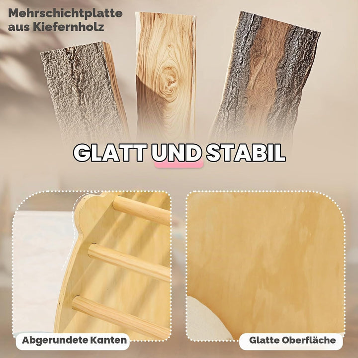 AIYAPLAY 3-in-1 Montessori Klettergerüst Indoor Holz Kletterbogen mit Tischplatte Matte Indoor Spiel
