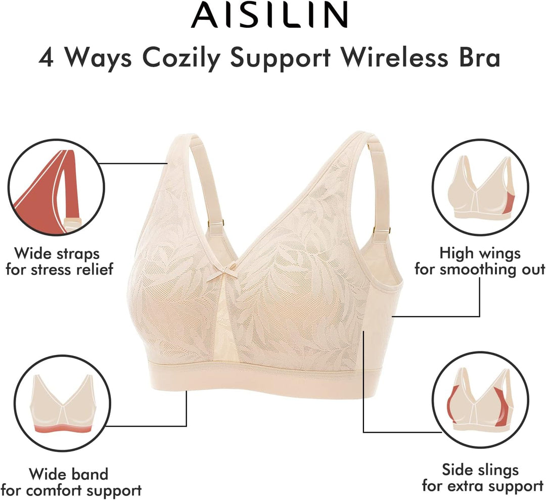 AISILIN Damen BH ohne Bügel Vollschalen Grosse Grössen ohne Polster Schlaf Entlastungs, 110E Beige