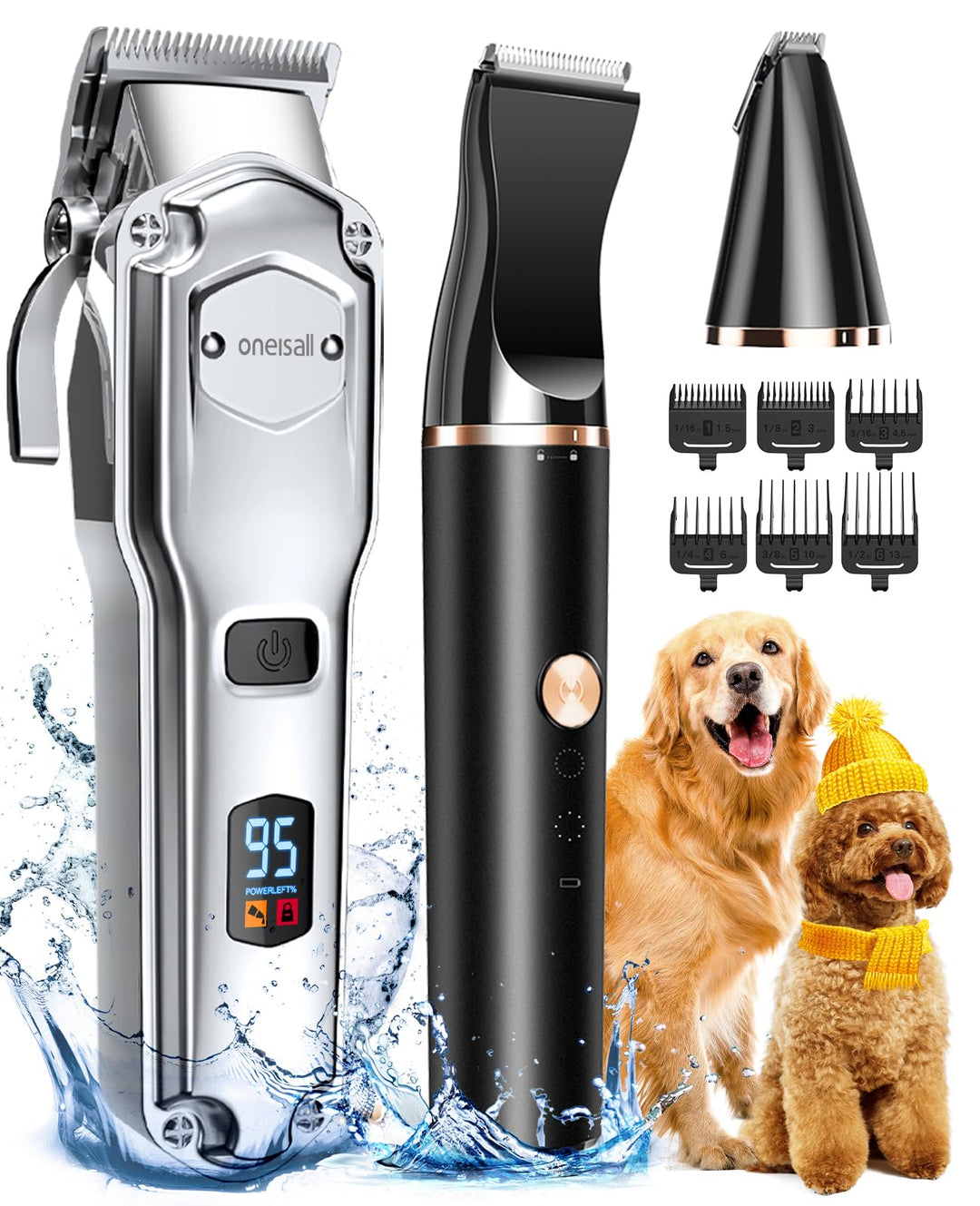 oneisall Hundeschermaschine und Pfotentrimmer 2in1 Set, IPX7 Wasserdicht Schermaschine hund Dichtes
