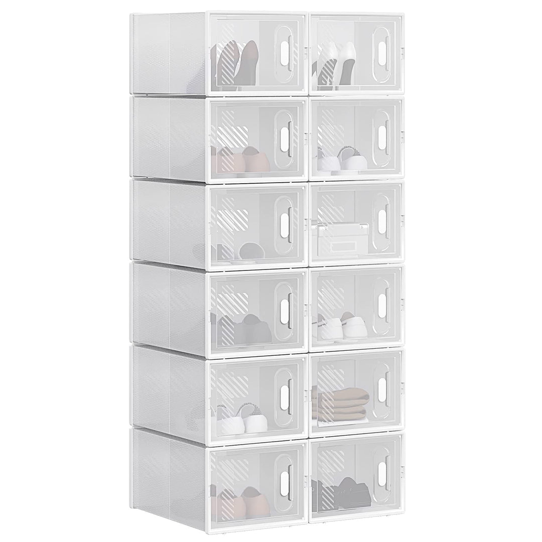 WOLTU Schuhregal mit 12 stapelbaren Schuhboxen Schuhschrank Regalsystem mit Magnetverschluss Steckre