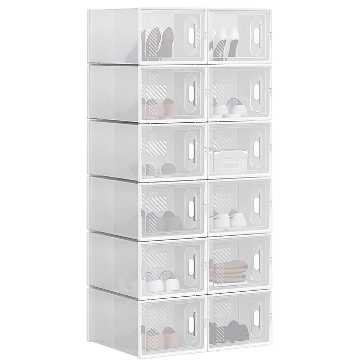 WOLTU Schuhregal mit 12 stapelbaren Schuhboxen Schuhschrank Regalsystem mit Magnetverschluss Steckre