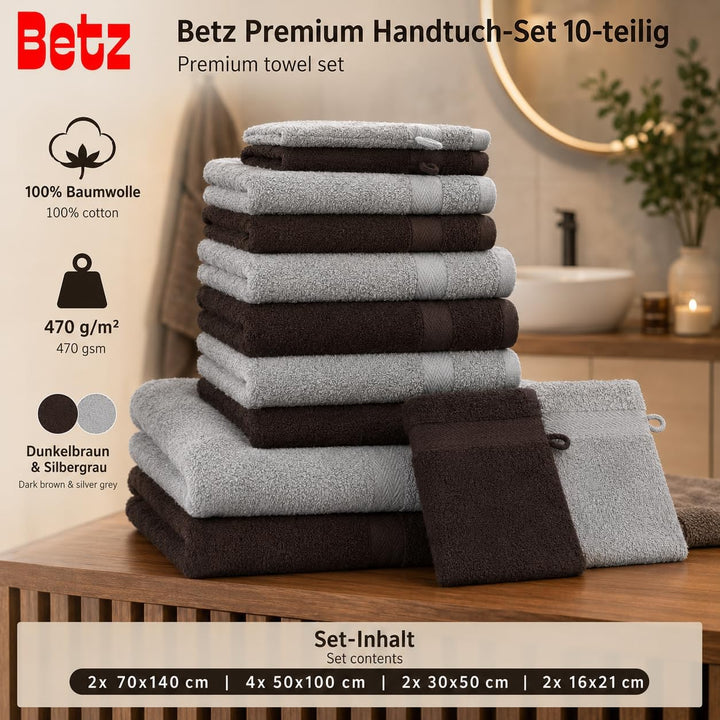 Betz 10-TLG. Handtuch-Set Premium 100% Baumwolle 2 Duschtücher 4 Handtücher 2 Gästetücher 2 Waschhan