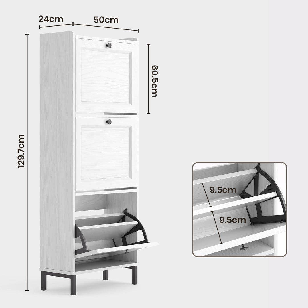 Bealife Schuhregal mit 3 Klapptüren, doppelte Tiefe, schmaler Organizer für den Eingang, 50 x 118 x