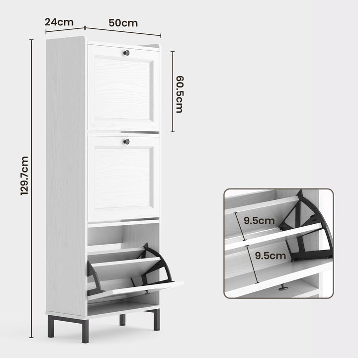 Bealife Schuhregal mit 3 Klapptüren, doppelte Tiefe, schmaler Organizer für den Eingang, 50 x 118 x