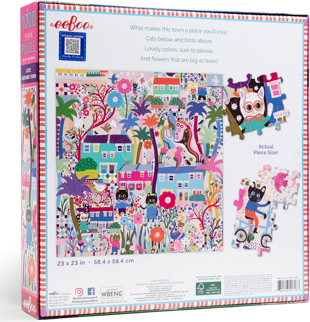 eeBoo PZTCTO Garden Puzzle für Erwachsene, 1000 Teile – Katzen in der Stadt
