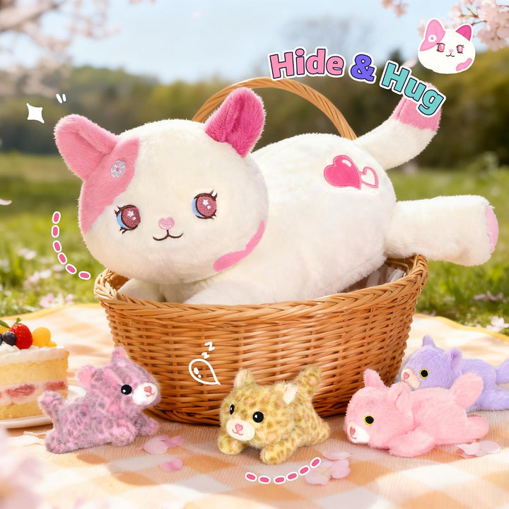 shownicer Plüschtier Katzen Kuscheltier Set 5 Stück Stofftier Kawaii Katze Plüsch Kissen Spielzeug G