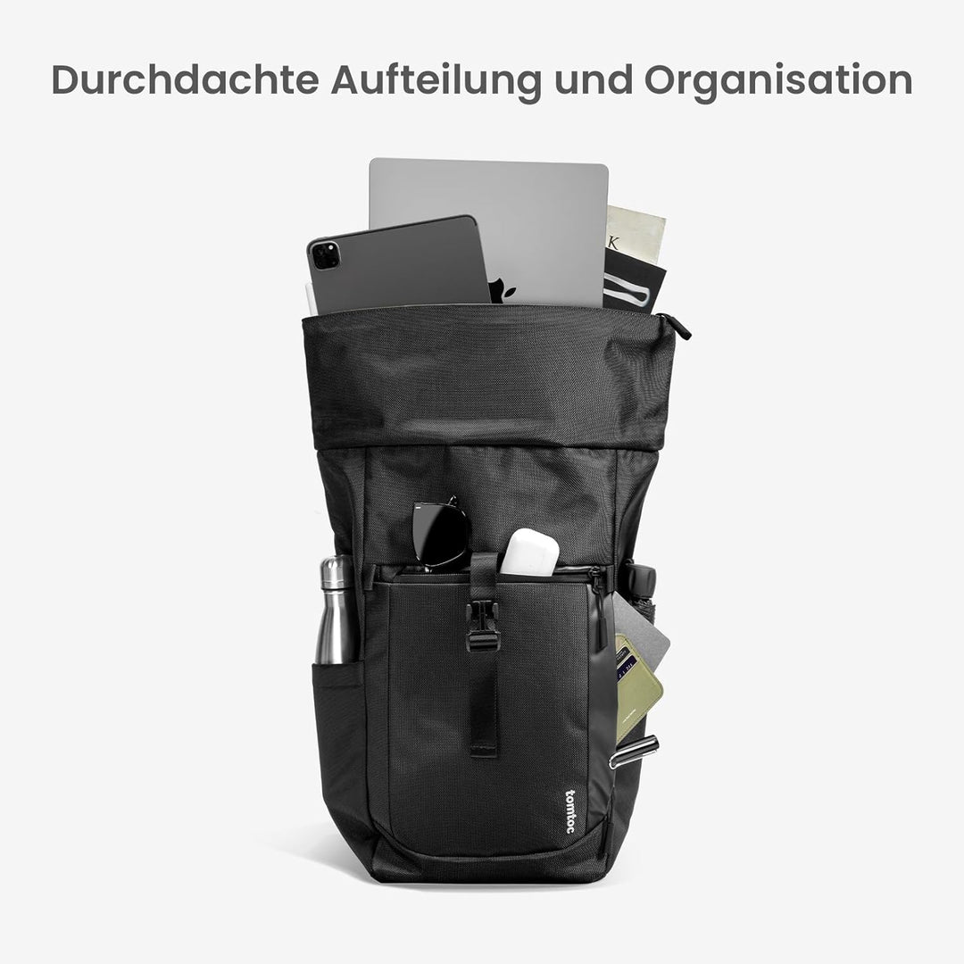 tomtoc Rolltop Rucksack Herren Damen 25L-30L Wasserdicht Schulrucksack Tagesrucksack mit 17,3 zoll L