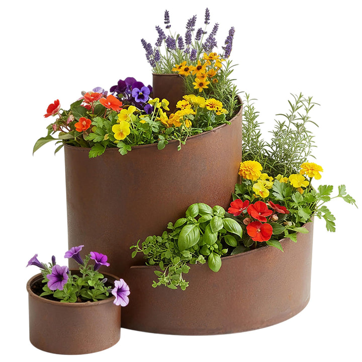 Spetebo Natur Rost Kräuterspirale aus Metall - 58,5x43x41 cm - Garten Kräuterbeet Kräuterschnecke Pf