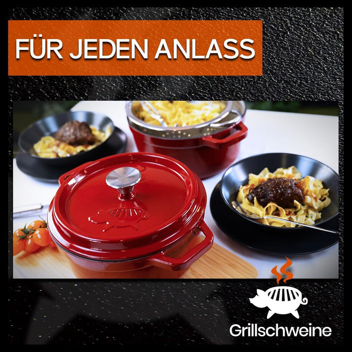 Dutch Oven Emailliert (3,8L) | Feuertopf rot | BBQ, 3,8L