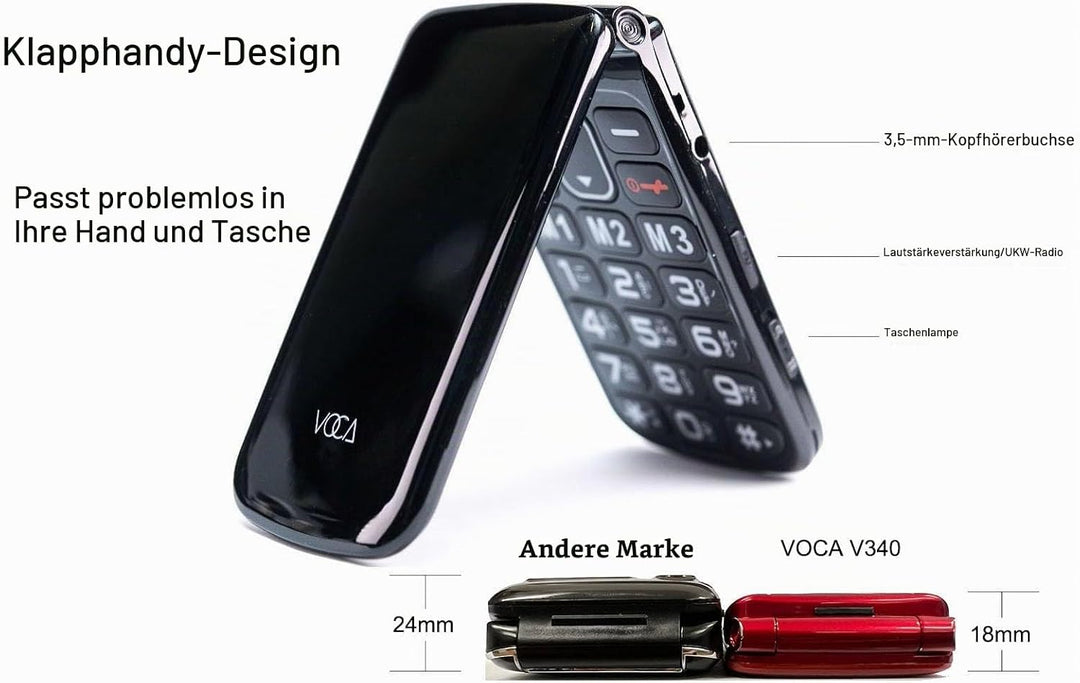 VOCA Klapphandy mit grossen Tasten für Senioren | Entsperrtes 4G LTE | Hohe Lautstärke | SOS-Taste |