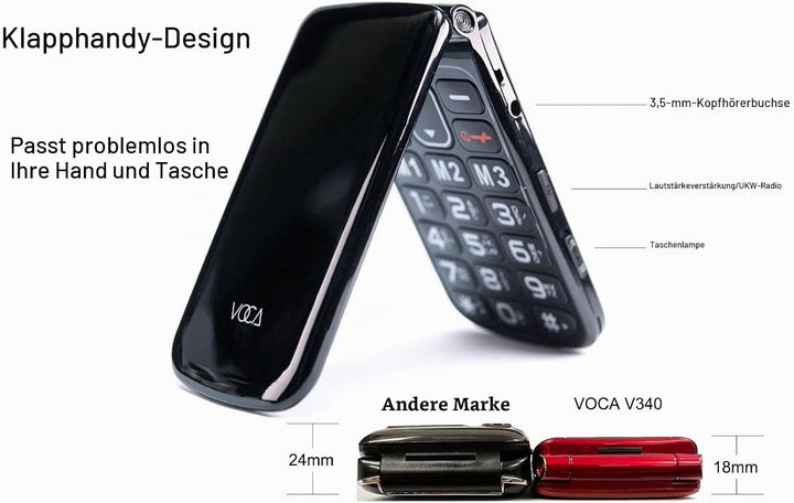 VOCA Klapphandy mit grossen Tasten für Senioren | Entsperrtes 4G LTE | Hohe Lautstärke | SOS-Taste |