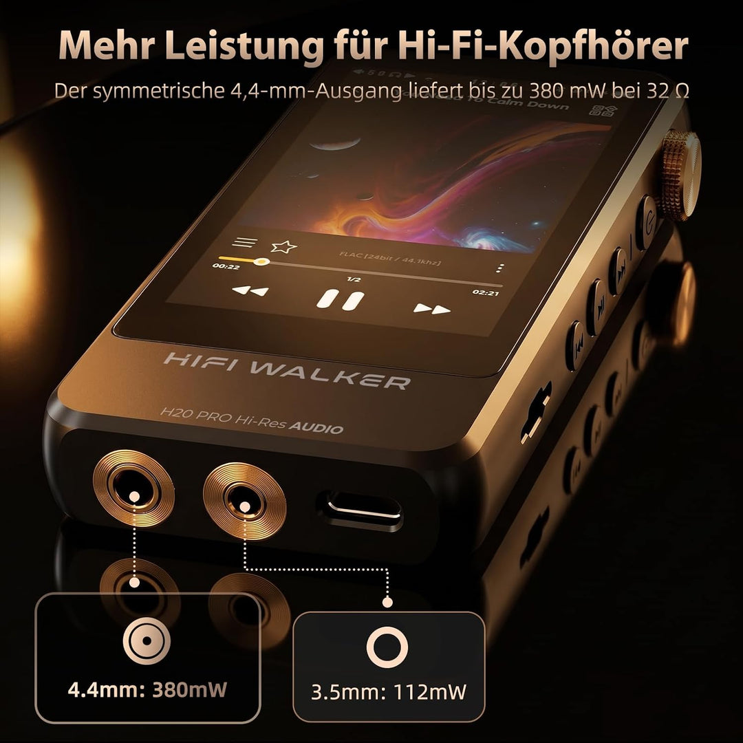 HIFI WALKER H20 Pro Hi-Res MP3 Player mit Bluetooth, 64GB microSD Karte, Lossless Musikplayer mit Du