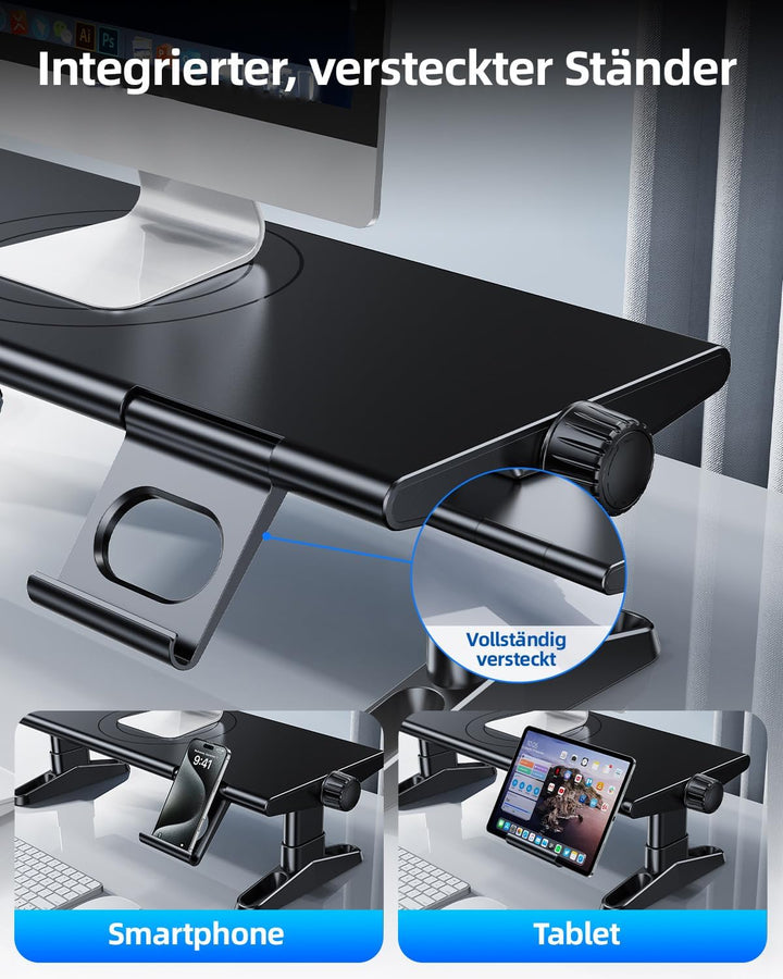 Monitorständer mit 6 USB C 3.0 Hub,HöHenverstellbar Monitor Erhöhung Schreibtisch Organizer Monitor
