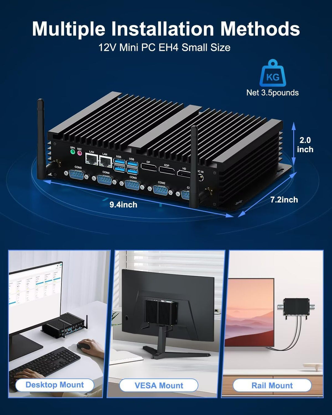 WEIDIAN Industrie PC Lüfterloser i5-8250U Fanless Mini PC Win 11, 8GB RAM 256GB SSD Lüfterlos PC Sup