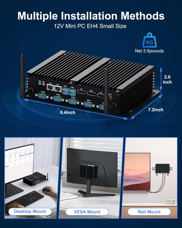 WEIDIAN Industrie PC Lüfterloser i5-8250U Fanless Mini PC Win 11, 8GB RAM 256GB SSD Lüfterlos PC Sup