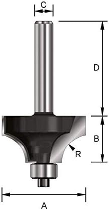 ENT 09814 Viertelstabfräser HW, Schaft (S) 8 mm, Durchmesser (D) 31,8 mm, NL 15,9 mm, R 9,5 mm, SL 3