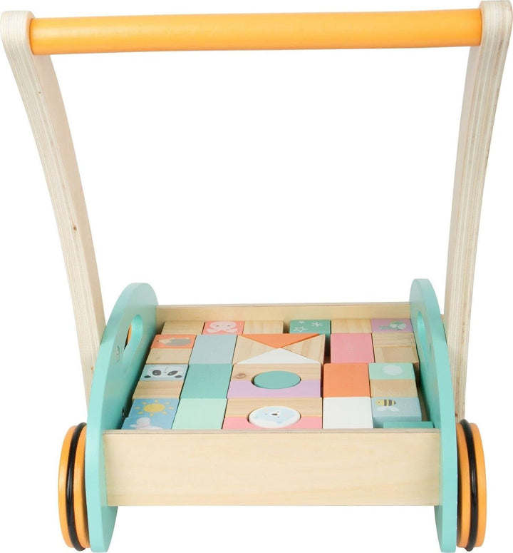 small foot Lauflerwagen "Pastell", inkl. 34 Holzbausteine mit süssen Tiermotiven, ab 12 Monaten, 117