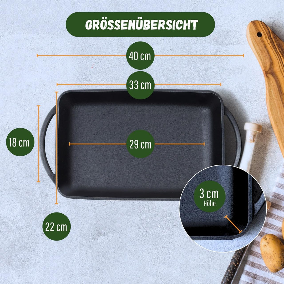 Grillplatte aus Gusseisen inkl. Silikonmatte - geeignet für Induktion, Gas, Ceran, Backofen, Grill u