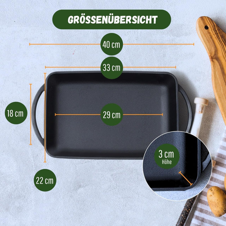 Grillplatte aus Gusseisen inkl. Silikonmatte - geeignet für Induktion, Gas, Ceran, Backofen, Grill u