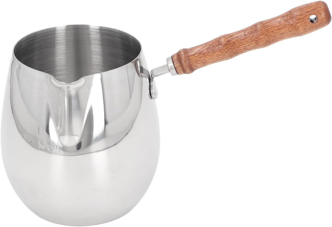 Kleiner Kaffeewärmer, Kaffeekanne mit Holzgriff, Milchtopf, Mini-Milchwärmer, 304 Edelstahl, Butterw
