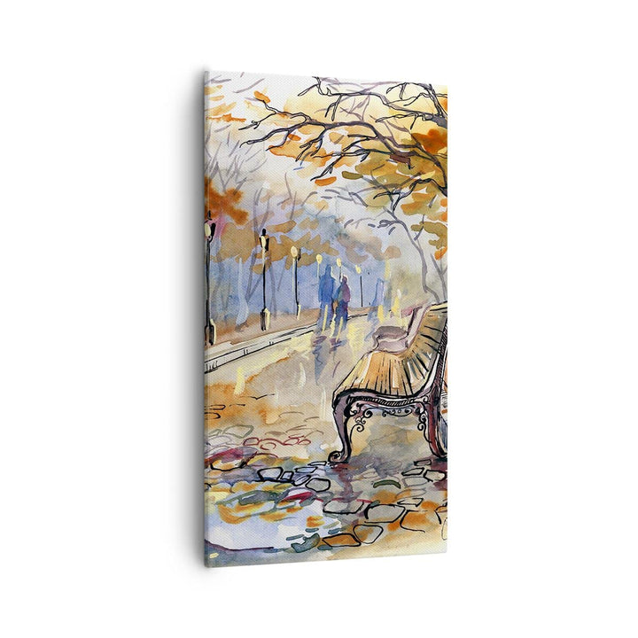 Bilder auf Leinwand 55x100cm Leinwandbild mit Rahmen Path Bench Herbst Frau Gross Wanddeko Bild Schl
