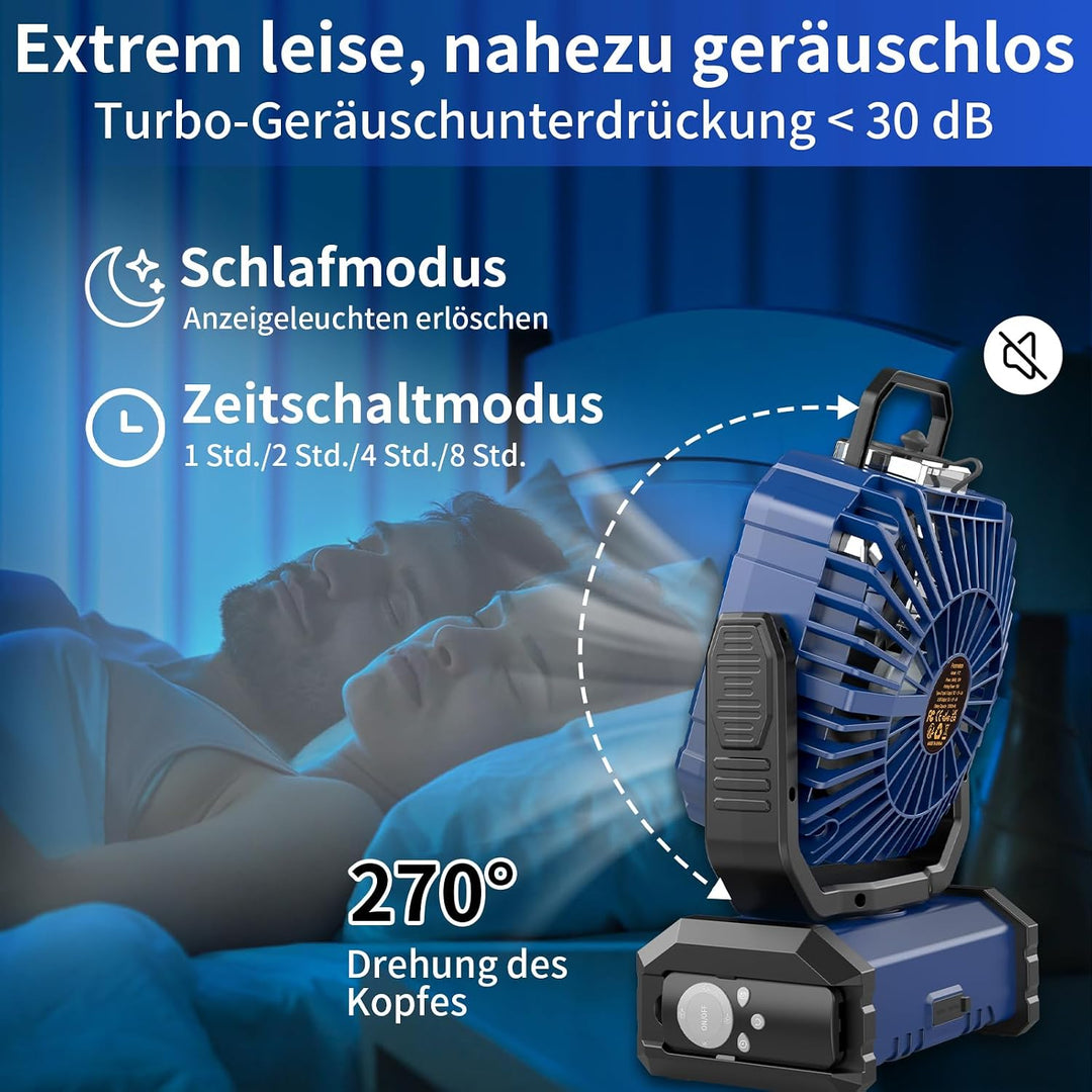 Ventilator Camping mit Sprühnebel, Akku Ventilator 20000mAh mit LED Licht, Haken, 270° Drehung, Trag