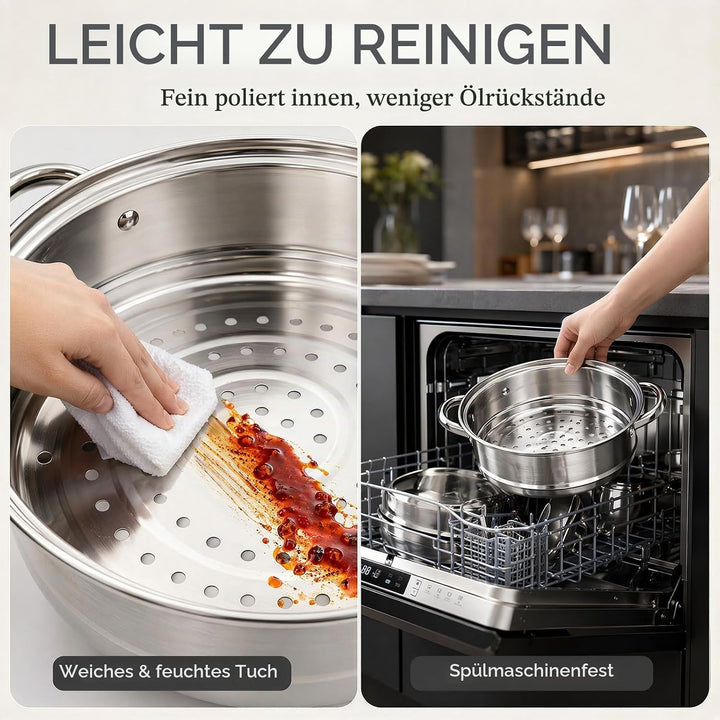 Dampfgarer zum Kochen, Edelstahl-Dampfgarer mit Dämpfeinsatz | 4-stöckiges 28cm Kochgeschirr mit Dec