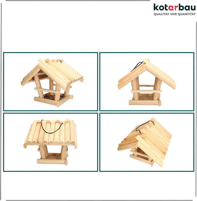 KOTARBAU® Holz Vogelfutterhaus Klein aus Natürlichem Holz Unlackiert zum Aufhängen + 0,5 kg Futter G