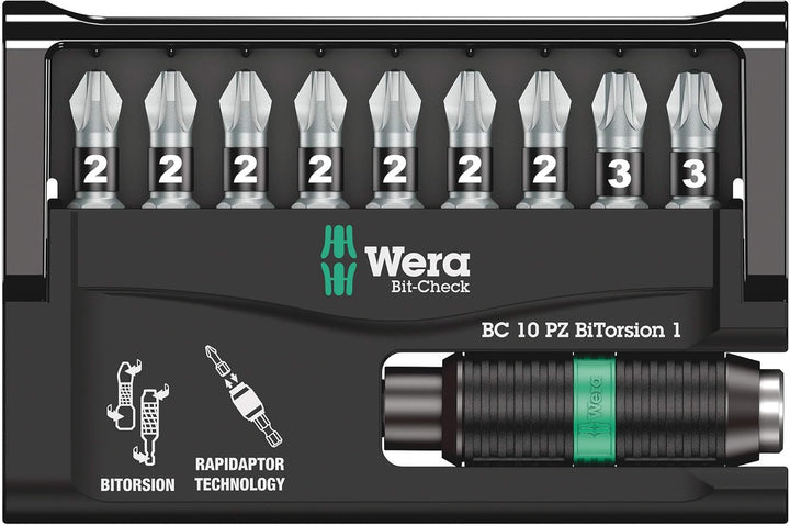 Wera Bit-Sortiment, Bit-Check 10 PZ BiTorsion 1, 10-teilig, 05056368001, Bit-Check 10